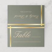 セージグリーンとゴールデンストライプモダン結婚ズ プレイスカード (外部開封)