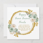 セージグリーンとゴールドのエレガントな花 スイート16 カード (正面)