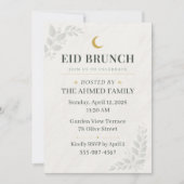 セージグリーンとゴールドのボタニカルデザインのEidブランチムーン 招待状 (正面)