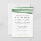 セージグリーンとゴールドの水彩ストライプ結婚式 招待状 (正面)