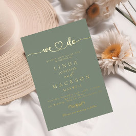 セージグリーンとゴールドの結婚式の誓い 箔招待状