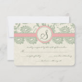 セージグリーンとダスティバラダマスウェディングRSVP 出欠カード (裏面)