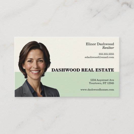 セージグリーンとバフカラーブロック実在エテート 名刺 (正面)