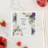 セージグリーンとパープルのフローラ結婚のナプキン スタンダードカクテルナプキン (インサイチュ)