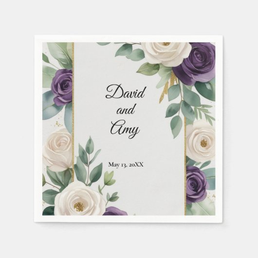 セージグリーンとパープルのフローラ結婚のナプキン スタンダードカクテルナプキン (正面)