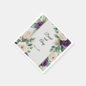 セージグリーンとパープルのフローラ結婚のナプキン スタンダードカクテルナプキン (角)