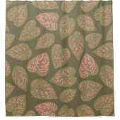 セージグリーンとピンクの水玉模様植葉物 シャワーカーテン (正面)