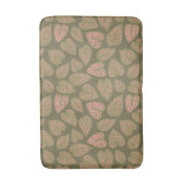 セージグリーンとピンクの水玉模様植葉物 バスマット (正面縦)