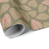 セージグリーンとピンクの水玉模様植葉物 ラッピングペーパー (ロールコーナー)