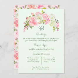 セージグリーンとピンクの花柄 シーク イク オンカル 結婚式 招待状