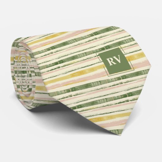 セージグリーンとピンクストライプ ネクタイ (ロール)