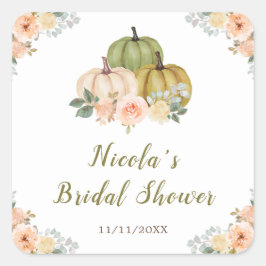 セージグリーンとピーチの花のカボチャのブライダルシャワー スクエアシール