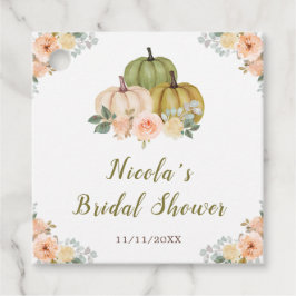 セージグリーンとピーチの花のデザインのハロウィンのかぼちゃを使った ブライダルシャワー フェイバータグ