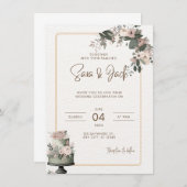 セージグリーンとブッシュピンクの花柄結婚式招待状 セーブザデート