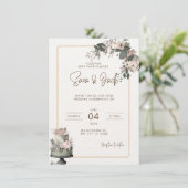 セージグリーンとブッシュピンクの花柄結婚式招待状 セーブザデート