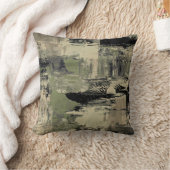 セージグリーンとブラック芸術的抽象芸術絵画ズ クッション (ブランケット)