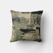 セージグリーンとブラック芸術的抽象芸術絵画ズ クッション (裏面)