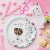 セージグリーンとプラムパープルのボタニカルウェディング ペーパープレート (パーティー)