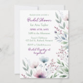 セージグリーンとプラムパープルのボタニカル ブライダルシャワー 招待状 (正面)