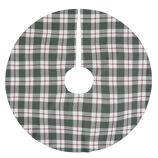 セージグリーンとベリーレッドプレイドクリスマスホリデー ブラッシュドポリエステルツリースカート (正面)