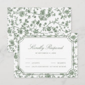 セージグリーンとホワイトのシノワズリーデザインの結婚式 出欠カード (正面/裏面)
