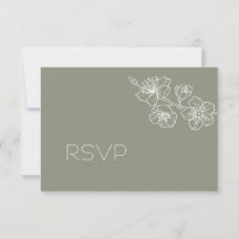 セージグリーンとホワイトのフラワーラインアートRSVP