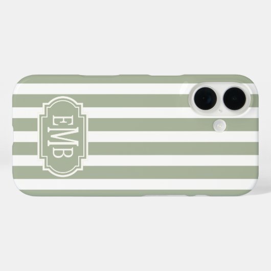 セージグリーンとホワイトのモノグラムストライプ Case-Mate iPhoneケース (裏面 (横))