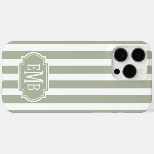 セージグリーンとホワイトのモノグラムストライプ Case-Mate iPhoneケース (裏面 (横))