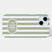 セージグリーンとホワイトのモノグラムストライプ Case-Mate iPhoneケース (裏面 (横))