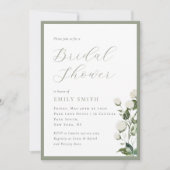 セージグリーンとホワイトの花柄 ブライダルシャワー 招待状 (正面)