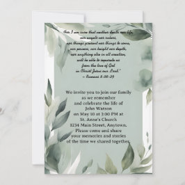 セージグリーンとホワイトの葉の追悼 招待状