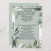 セージグリーンとホワイトの葉の追悼 招待状 (正面/裏面)