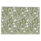 セージグリーンとホワイトフローラ誕生日 ラージペーパーバッグ (裏面)