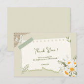 セージグリーンと白の水彩花 サンキューカード (正面/裏面)