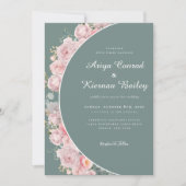 セージグリーンと赤面結婚フローラ 招待状 (正面)