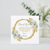 セージグリーンと金ゴールドエレガントフラワーバースデーパーティー サンキューカード (スタンド正面)