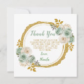 セージグリーンと金ゴールドエレガントフラワーバースデーパーティー サンキューカード (正面)