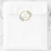 セージグリーンと金ゴールドエレガントフラワーバースデーパーティー スクエアシール (バッグ)