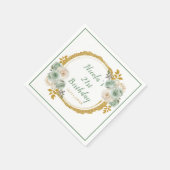 セージグリーンと金ゴールドエレガントフラワーバースデーパーティー スタンダードカクテルナプキン (角)