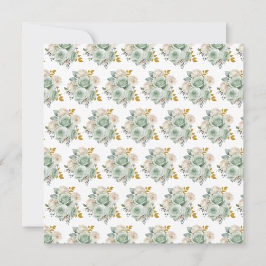 セージグリーンと金ゴールドエレガントフラワーバースデーパーティー 招待状 (裏面)