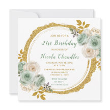 セージグリーンと金ゴールドエレガントフラワーバースデーパーティー