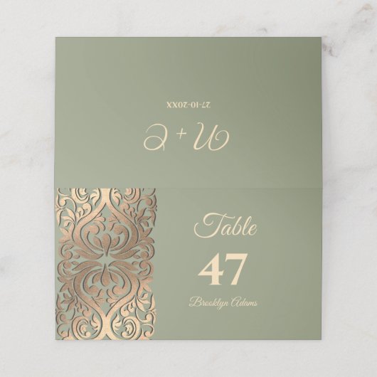 セージグリーンと金ゴールドエレガントラグジュアリー結婚ズ プレイスカード (外部開封)