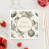 セージグリーンと金ゴールドクリスマスオーナメント スタンダードランチョンナプキン (インサイチュ)