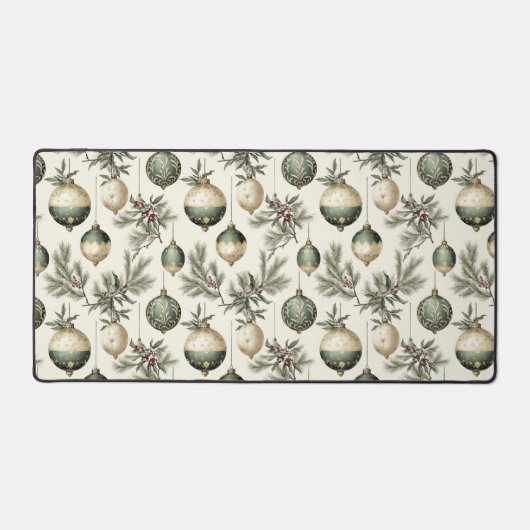 セージグリーンと金ゴールドクリスマスオーナメント デスクマット (正面)