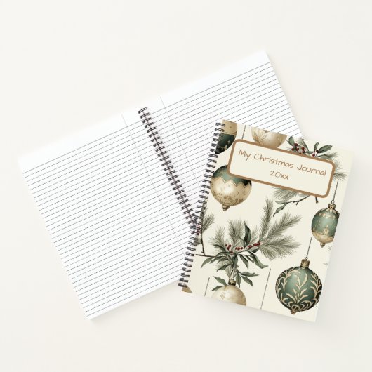 セージグリーンと金ゴールドクリスマスオーナメント ノートブック (内部)