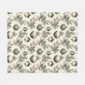 セージグリーンと金ゴールドクリスマスオーナメント フリースブランケット (正面(横))