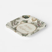 セージグリーンと金ゴールドクリスマスオーナメント ペーパープレート (傾斜あり)