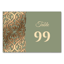 セージグリーンと金ゴールド結婚ズエレガントラグジュアリー テーブルナンバー