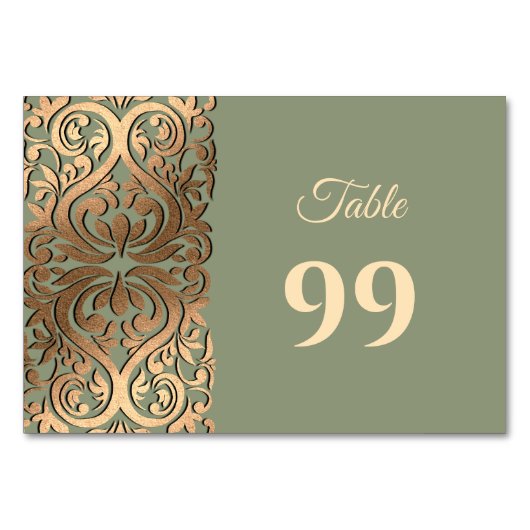 セージグリーンと金ゴールド結婚ズエレガントラグジュアリー テーブルナンバー (正面)