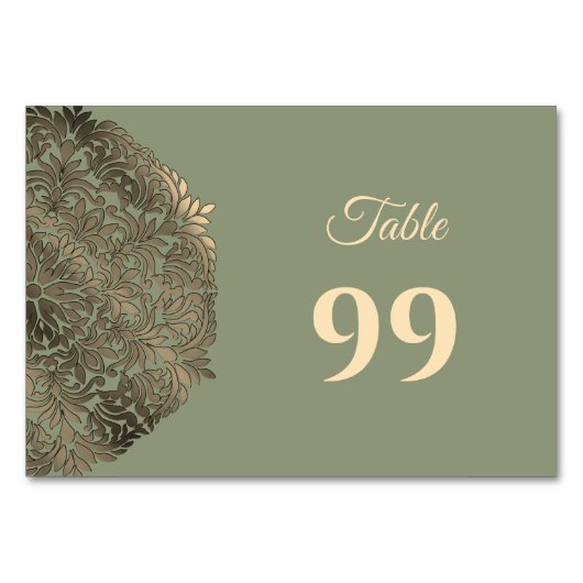 セージグリーンと金ゴールド結婚ズエレガントラグジュアリー テーブルナンバー (正面)